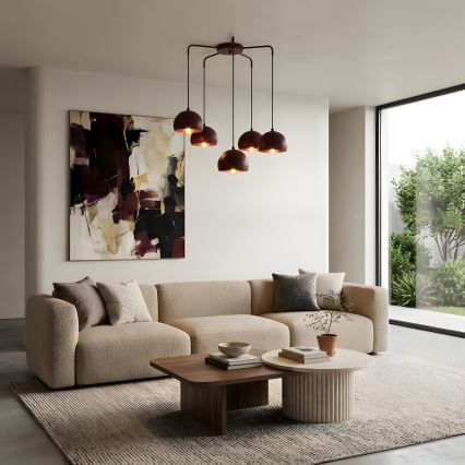 Κρεμαστό φωτιστικό με καλώδιο SOOL 5xE27/15W/230V μπορντό