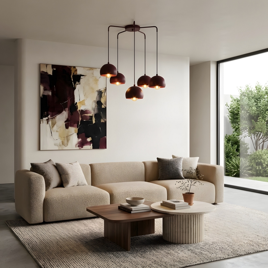 Κρεμαστό φωτιστικό με καλώδιο SOOL 5xE27/15W/230V μπορντό
