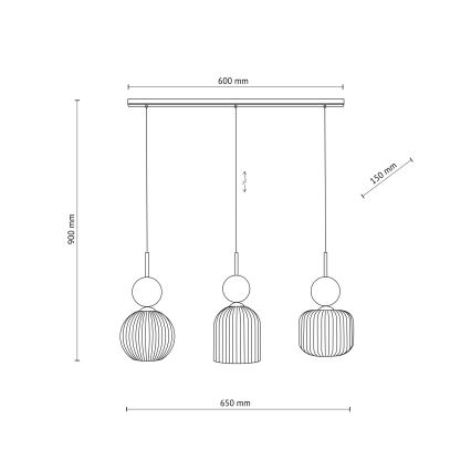 Κρεμαστό φωτιστικό με καλώδιο SOPHIA 3xE14/10W/230V μαύρο/πράσινο/καπνιστό μπεζ