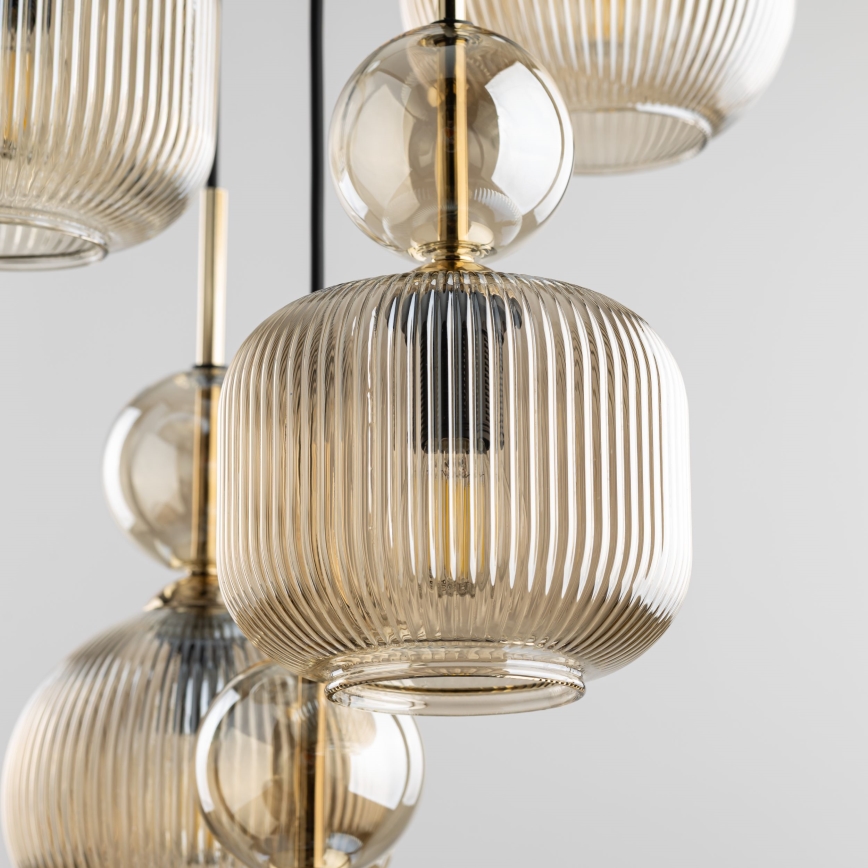 Κρεμαστό φωτιστικό με καλώδιο SOPHIA 5xE14/10W/230V μαύρο/καπνιστό μπεζ