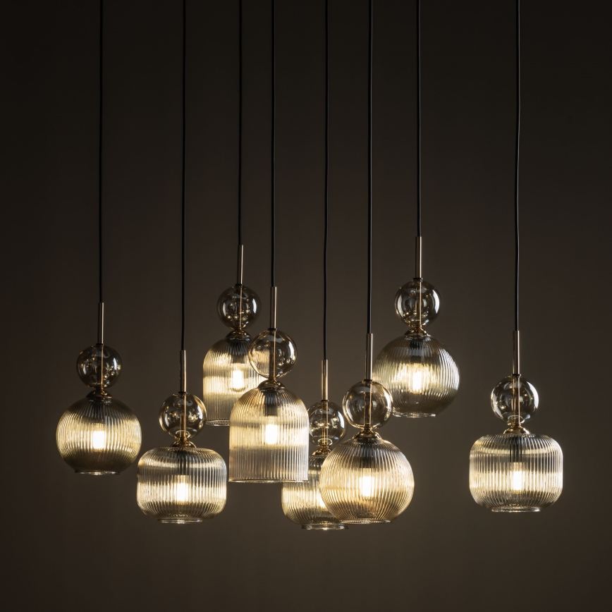 Κρεμαστό φωτιστικό με καλώδιο SOPHIA 8xE14/10W/230V μαύρο/καπνιστό μπεζ