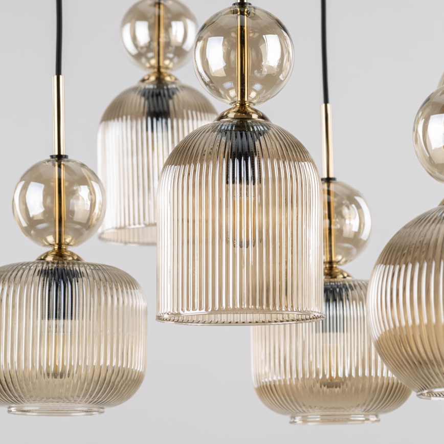 Κρεμαστό φωτιστικό με καλώδιο SOPHIA 8xE14/10W/230V μαύρο/καπνιστό μπεζ