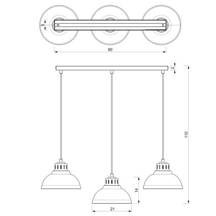Κρεμαστό φωτιστικό με καλώδιο SVEN 3xE27/15W/230V μπορντό