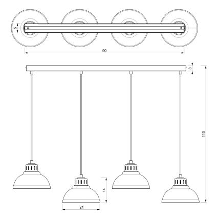 Κρεμαστό φωτιστικό με καλώδιο SVEN 4xE27/15W/230V μπορντό