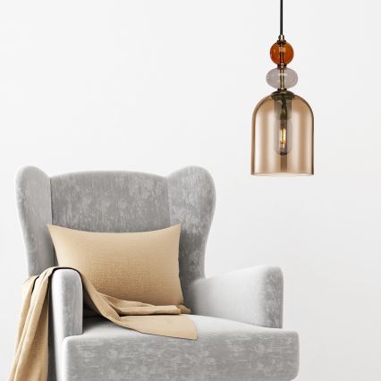 Κρεμαστό φωτιστικό με καλώδιο TROPEA 1xE27/15W/230V μαύρο/καπνιστό κόκκινο/μπεζ