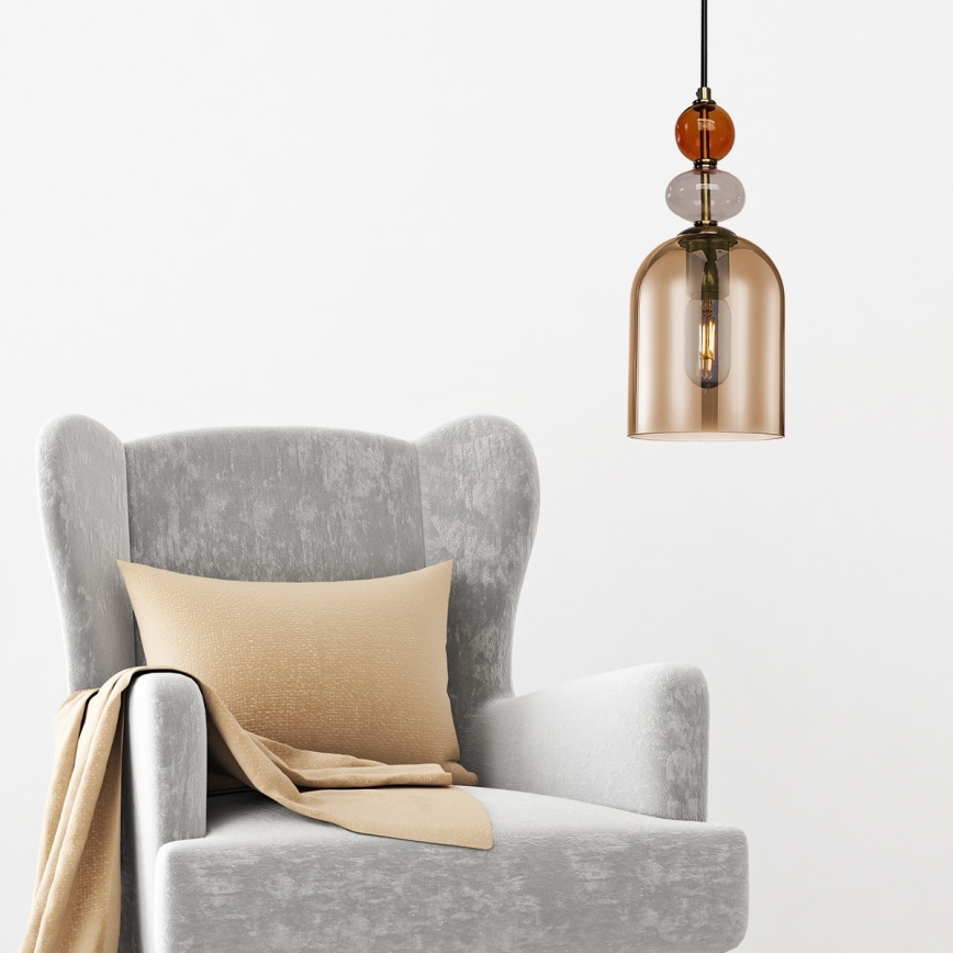 Κρεμαστό φωτιστικό με καλώδιο TROPEA 1xE27/15W/230V μαύρο/καπνιστό κόκκινο/μπεζ