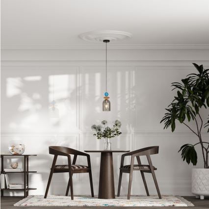 Κρεμαστό φωτιστικό με καλώδιο TROPEA 1xE27/15W/230V μαύρο/καπνιστό μπλε/μπεζ