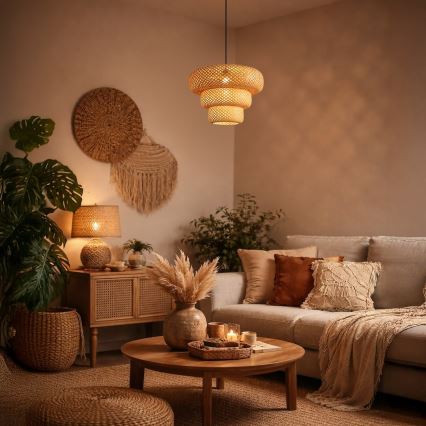 Κρεμαστό φωτιστικό με καλώδιο TULUM 1xE27/15W/230V Ø 35 εκ. μπαμπού