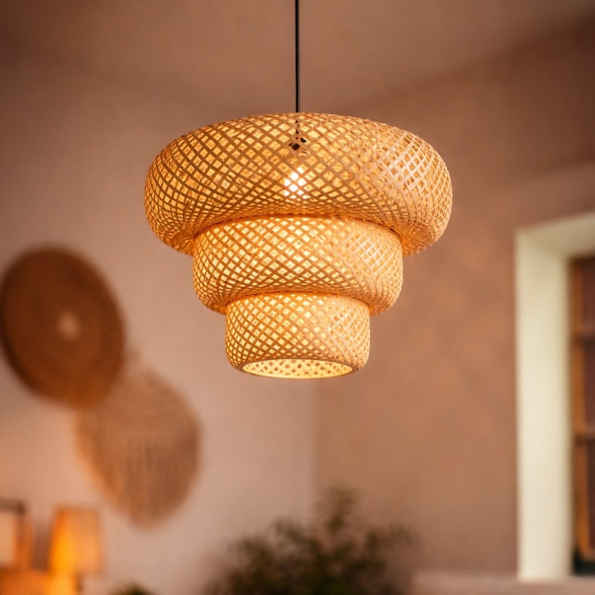 Κρεμαστό φωτιστικό με καλώδιο TULUM 1xE27/15W/230V Ø 35 εκ. μπαμπού