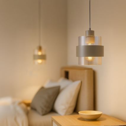 Κρεμαστό φωτιστικό με καλώδιο VALENTINO 1xE27/15W/230V μπεζ/διάφανο