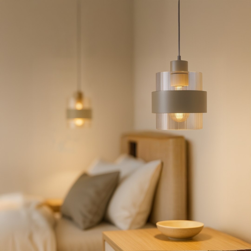 Κρεμαστό φωτιστικό με καλώδιο VALENTINO 1xE27/15W/230V μπεζ/διάφανο