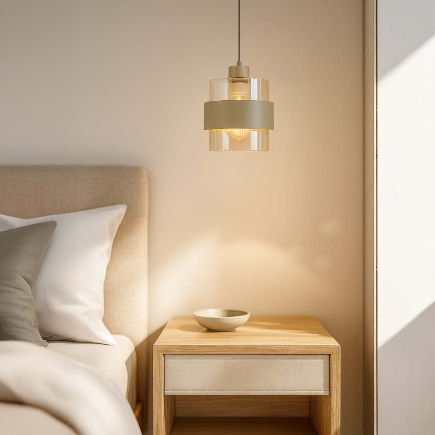 Κρεμαστό φωτιστικό με καλώδιο VALENTINO 1xE27/15W/230V μπεζ/διάφανο