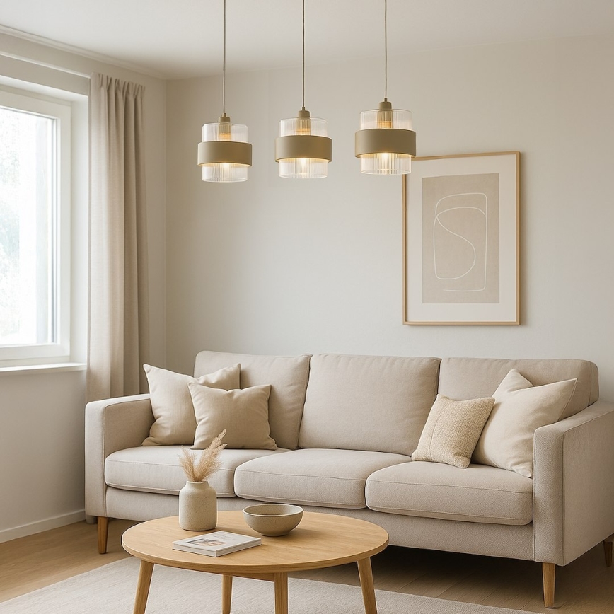 Κρεμαστό φωτιστικό με καλώδιο VALENTINO 3xE27/15W/230V μπεζ/διαφανές