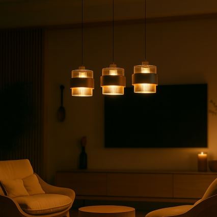 Κρεμαστό φωτιστικό με καλώδιο VALENTINO 3xE27/15W/230V μπεζ/διαφανές