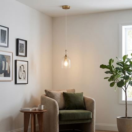 Κρεμαστό φωτιστικό με καλώδιο VELARE 1xE27/15W/230V χρυσό/διάφανο