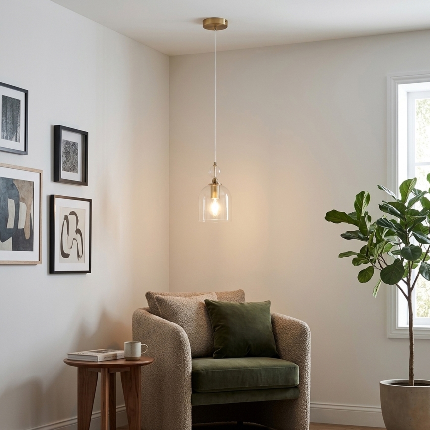 Κρεμαστό φωτιστικό με καλώδιο VELARE 1xE27/15W/230V χρυσό/διάφανο
