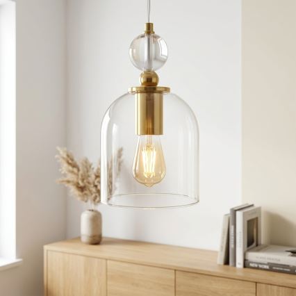 Κρεμαστό φωτιστικό με καλώδιο VELARE 1xE27/15W/230V χρυσό/διάφανο