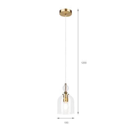 Κρεμαστό φωτιστικό με καλώδιο VELARE 1xE27/15W/230V χρυσό/διάφανο