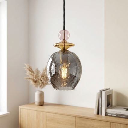 Κρεμαστό φωτιστικό με καλώδιο VELLO 1xE27/15W/230V μαύρο/καπνιστό ροζ/μπεζ/μαύρο