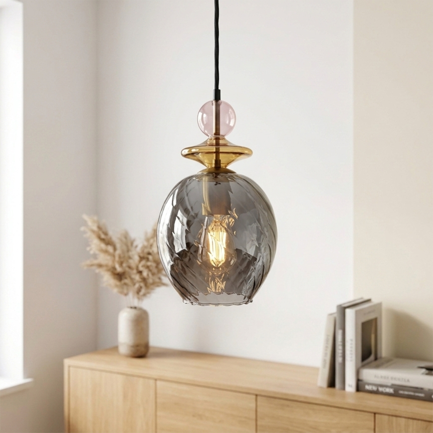 Κρεμαστό φωτιστικό με καλώδιο VELLO 1xE27/15W/230V μαύρο/καπνιστό ροζ/μπεζ/μαύρο