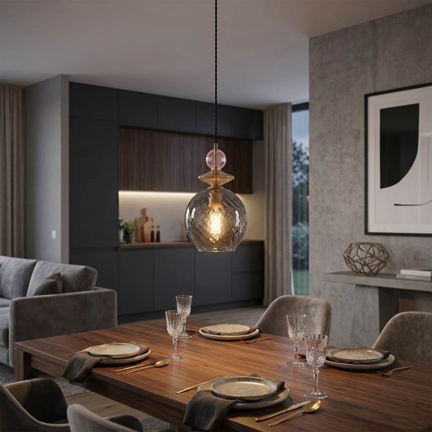 Κρεμαστό φωτιστικό με καλώδιο VELLO 1xE27/15W/230V μαύρο/καπνιστό ροζ/μπεζ/μαύρο