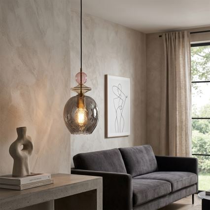Κρεμαστό φωτιστικό με καλώδιο VELLO 1xE27/15W/230V μαύρο/καπνιστό ροζ/μπεζ/μαύρο