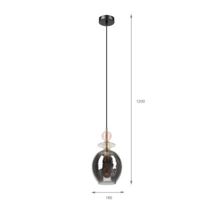 Κρεμαστό φωτιστικό με καλώδιο VELLO 1xE27/15W/230V μαύρο/καπνιστό ροζ/μπεζ/μαύρο