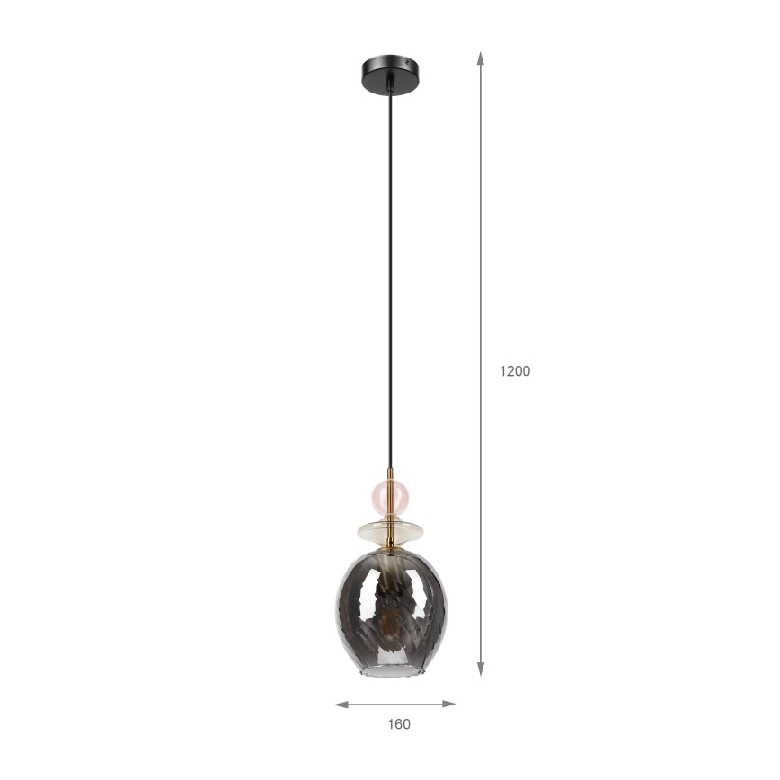 Κρεμαστό φωτιστικό με καλώδιο VELLO 1xE27/15W/230V μαύρο/καπνιστό ροζ/μπεζ/μαύρο