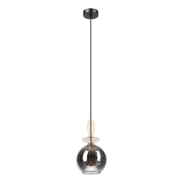 Κρεμαστό φωτιστικό με καλώδιο VELLO 1xE27/15W/230V μαύρο/καπνιστό μπεζ/μαύρο
