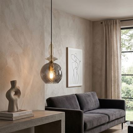 Κρεμαστό φωτιστικό με καλώδιο VELLO 1xE27/15W/230V μαύρο/καπνιστό μπεζ/μαύρο