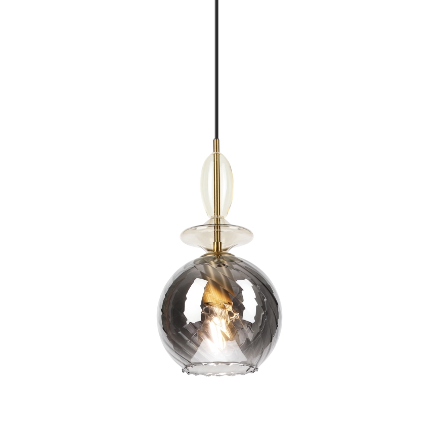Κρεμαστό φωτιστικό με καλώδιο VELLO 1xE27/15W/230V μαύρο/καπνιστό μπεζ/μαύρο
