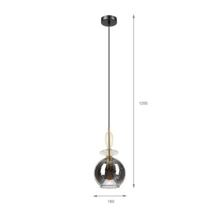 Κρεμαστό φωτιστικό με καλώδιο VELLO 1xE27/15W/230V μαύρο/καπνιστό μπεζ/μαύρο