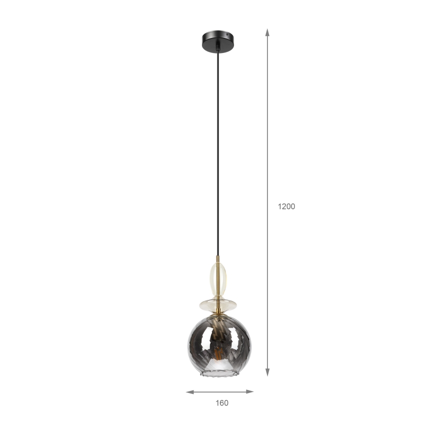 Κρεμαστό φωτιστικό με καλώδιο VELLO 1xE27/15W/230V μαύρο/καπνιστό μπεζ/μαύρο