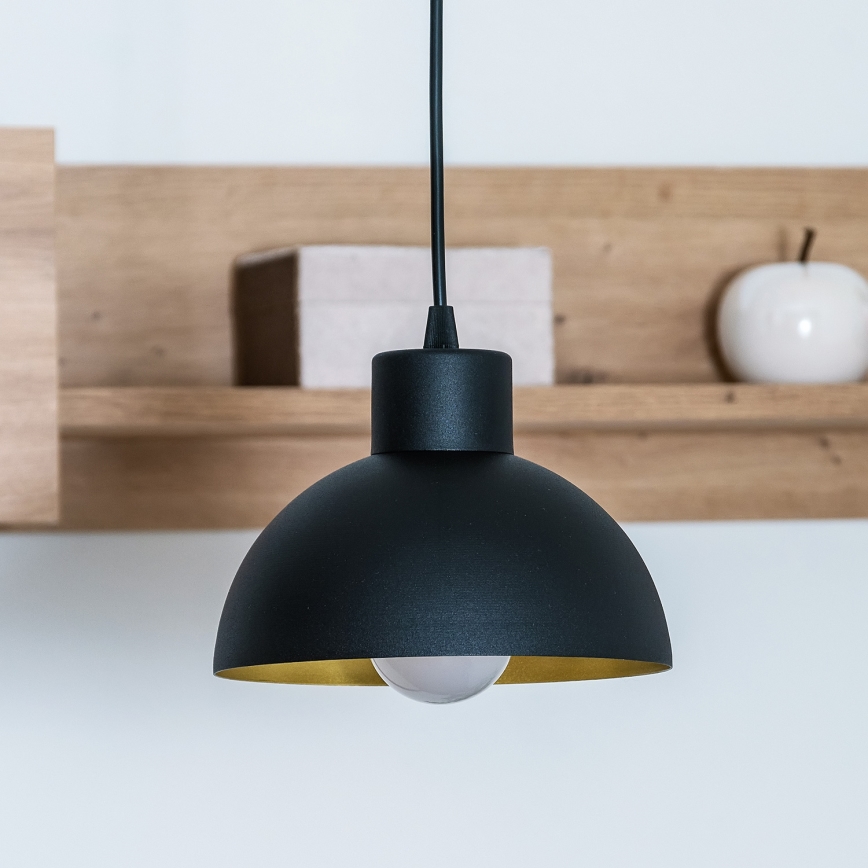 Κρεμαστό φωτιστικό με καλώδιο VESPER 1xE27/15W/230 Ø 18 cm μαύρο/χρυσό