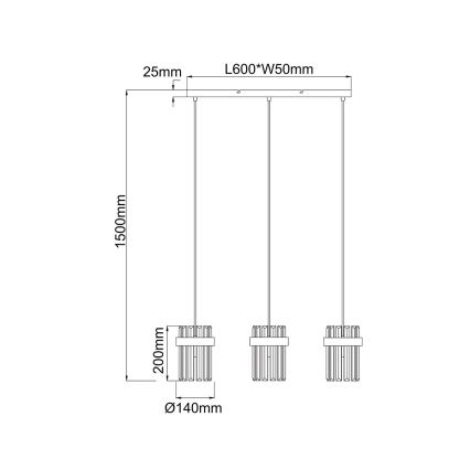 Κρεμαστό φωτιστικό με καλώδιο VETRO 3xE14/10W/230V χρυσό
