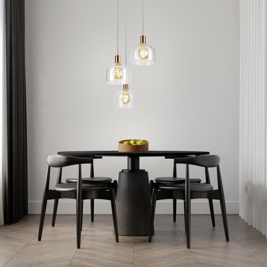 Κρεμαστό φωτιστικό με καλώδιο VIVE 3xE27/15W/230V χρυσό