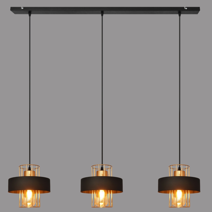 Κρεμαστό φωτιστικό με καλώδιο VOLTA 3xE27/15W/230V μαύρο/ροζ χρυσό