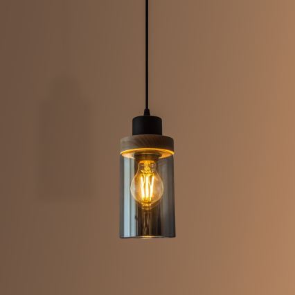Κρεμαστό φωτιστικό με καλώδιο WOODNEST 1xE27/15W/230V πεύκο/καπνιστό μαύρο