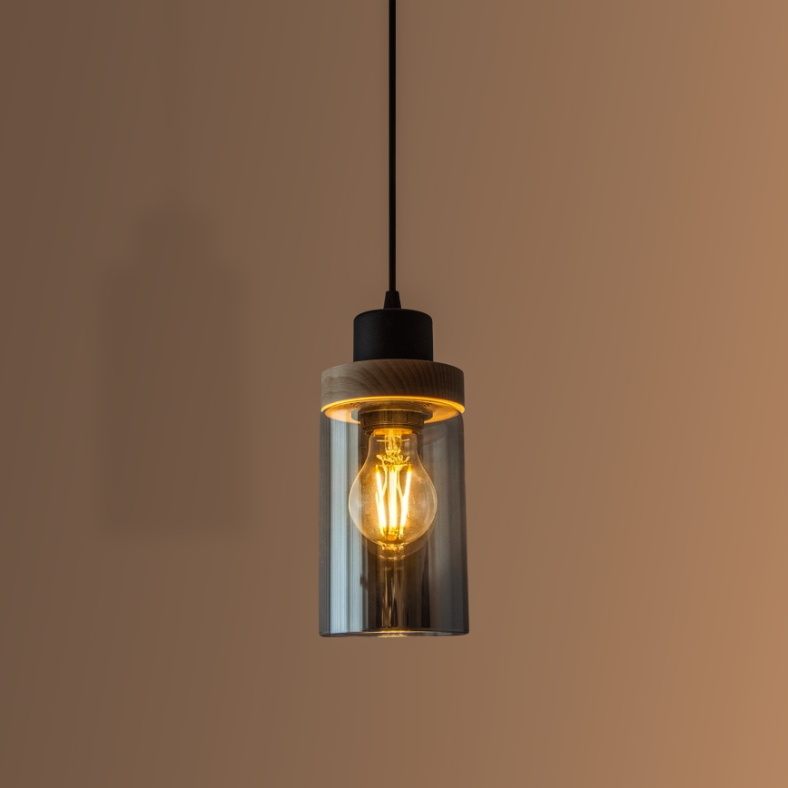 Κρεμαστό φωτιστικό με καλώδιο WOODNEST 1xE27/15W/230V πεύκο/καπνιστό μαύρο