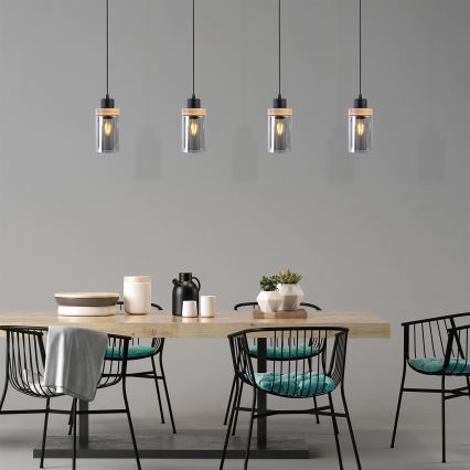 Κρεμαστό φωτιστικό με καλώδιο WOODNEST 1xE27/15W/230V πεύκο/καπνιστό μαύρο