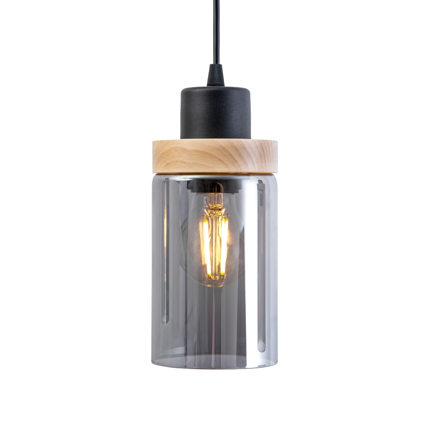 Κρεμαστό φωτιστικό με καλώδιο WOODNEST 1xE27/15W/230V πεύκο/καπνιστό μαύρο