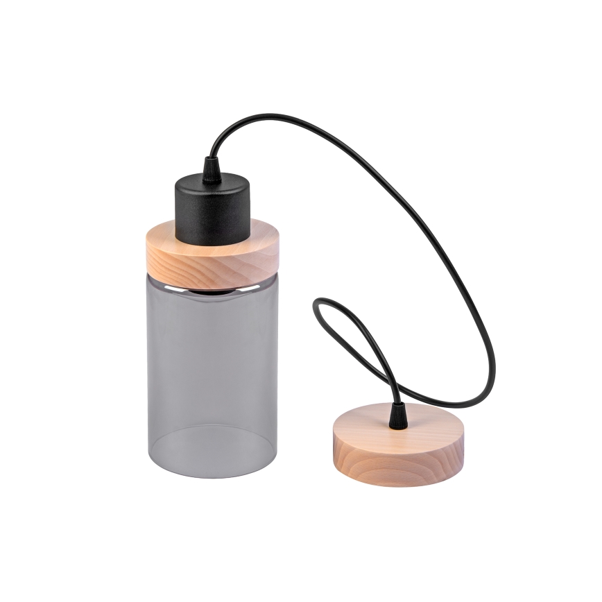 Κρεμαστό φωτιστικό με καλώδιο WOODNEST 1xE27/15W/230V πεύκο/καπνιστό μαύρο