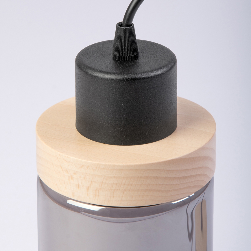 Κρεμαστό φωτιστικό με καλώδιο WOODNEST 1xE27/15W/230V πεύκο/καπνιστό μαύρο