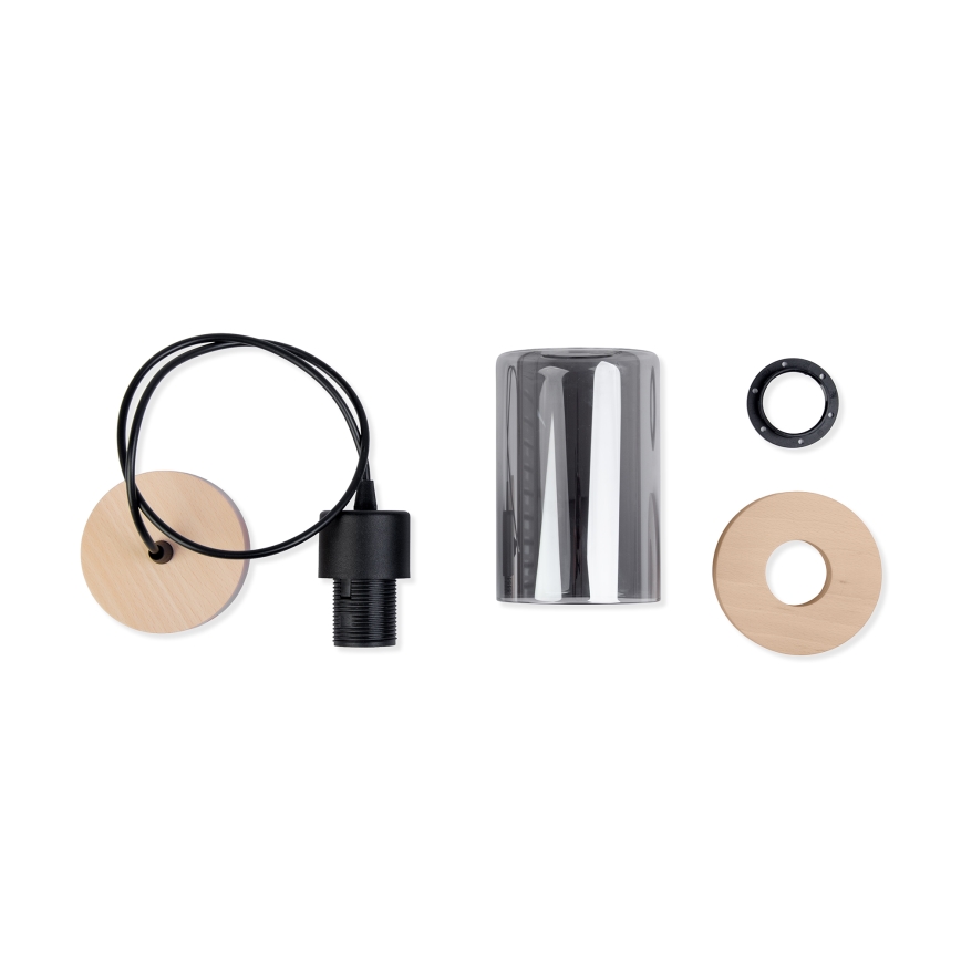 Κρεμαστό φωτιστικό με καλώδιο WOODNEST 1xE27/15W/230V πεύκο/καπνιστό μαύρο