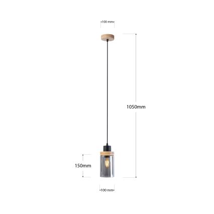 Κρεμαστό φωτιστικό με καλώδιο WOODNEST 1xE27/15W/230V πεύκο/καπνιστό μαύρο