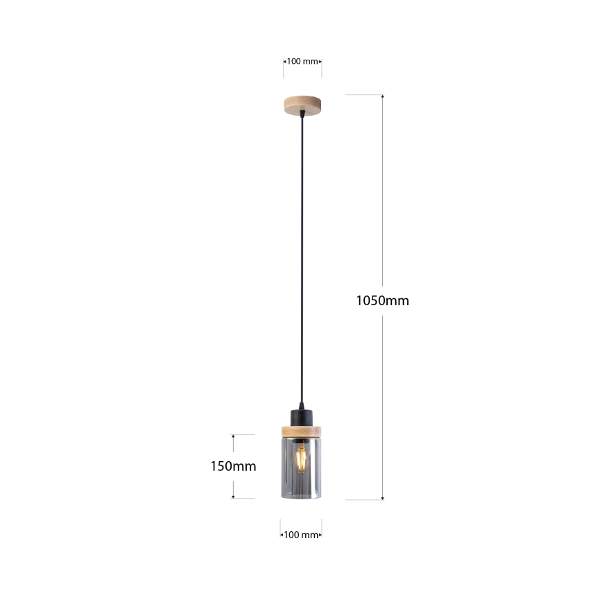 Κρεμαστό φωτιστικό με καλώδιο WOODNEST 1xE27/15W/230V πεύκο/καπνιστό μαύρο