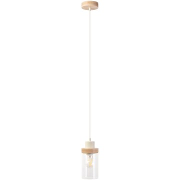 Κρεμαστό φωτιστικό με καλώδιο WOODNEST 1xE27/15W/230V, πεύκο/κρεμ απόχρωση