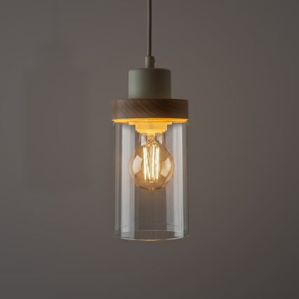 Κρεμαστό φωτιστικό με καλώδιο WOODNEST 1xE27/15W/230V, πεύκο/κρεμ απόχρωση