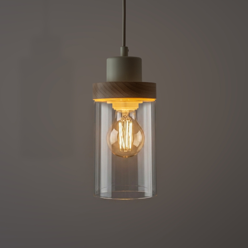 Κρεμαστό φωτιστικό με καλώδιο WOODNEST 1xE27/15W/230V, πεύκο/κρεμ απόχρωση