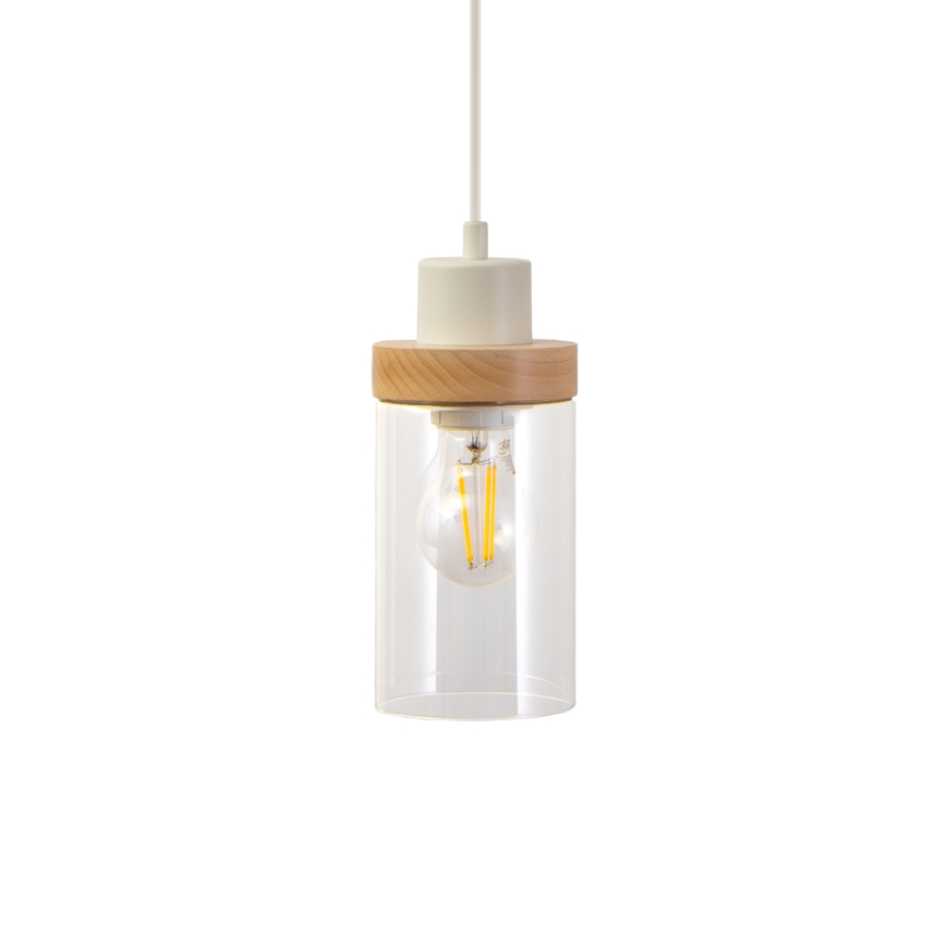 Κρεμαστό φωτιστικό με καλώδιο WOODNEST 1xE27/15W/230V, πεύκο/κρεμ απόχρωση